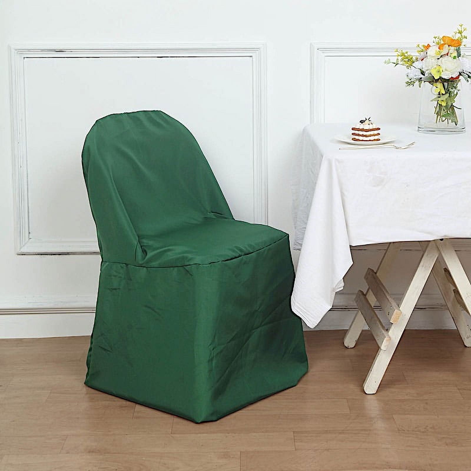 BalsaCircle Hunter Green Solid Polyester Folding Flat Chair Cover Slipcover Party Wedding