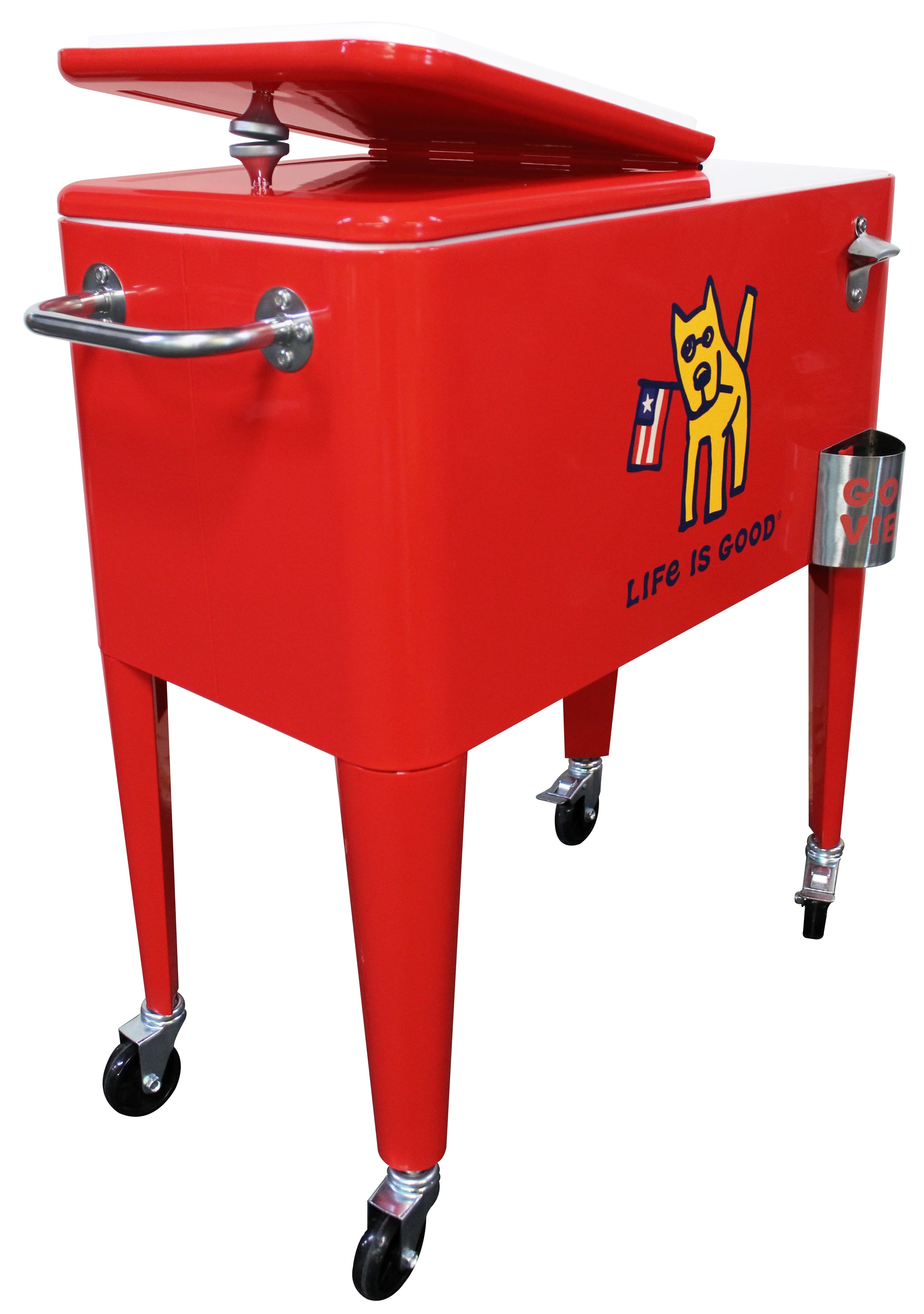 Leigh Country Life is Good 60 Qt. Metal Rolling Outdoor Cooler - Red Rocket with Flag