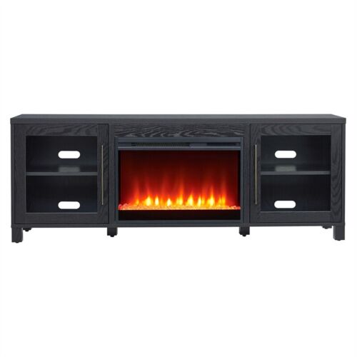 Henn&Hart 68" Black Grain/Glass Fireplace Insert TV Stand
