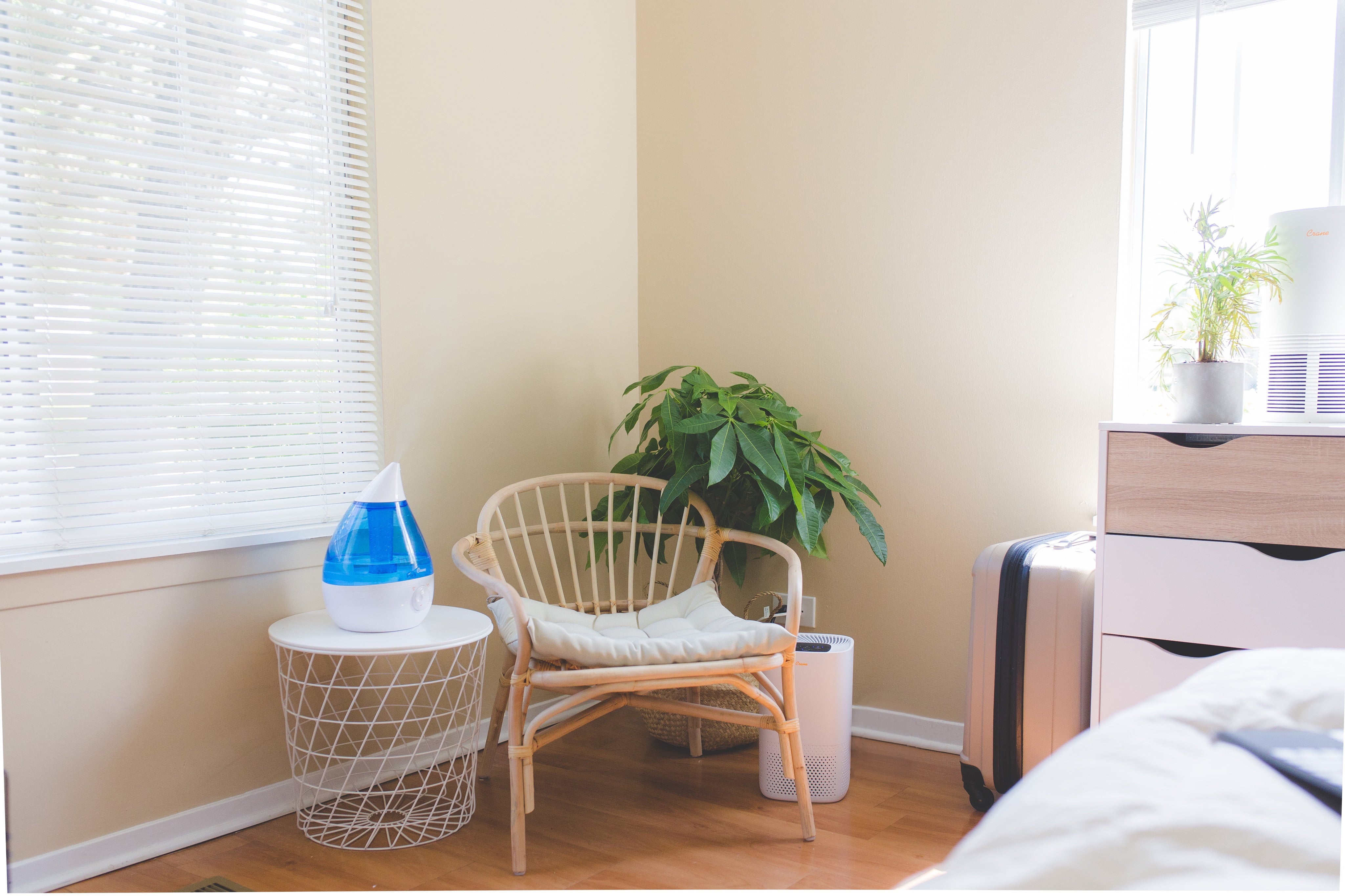 Crane Drop Ultrasonic Cool Mist Humidifier, 1.0 Gallon, 24 Hour Run Time, Whisper Quiet, 500 Sq. Ft. Coverage, Blue/White