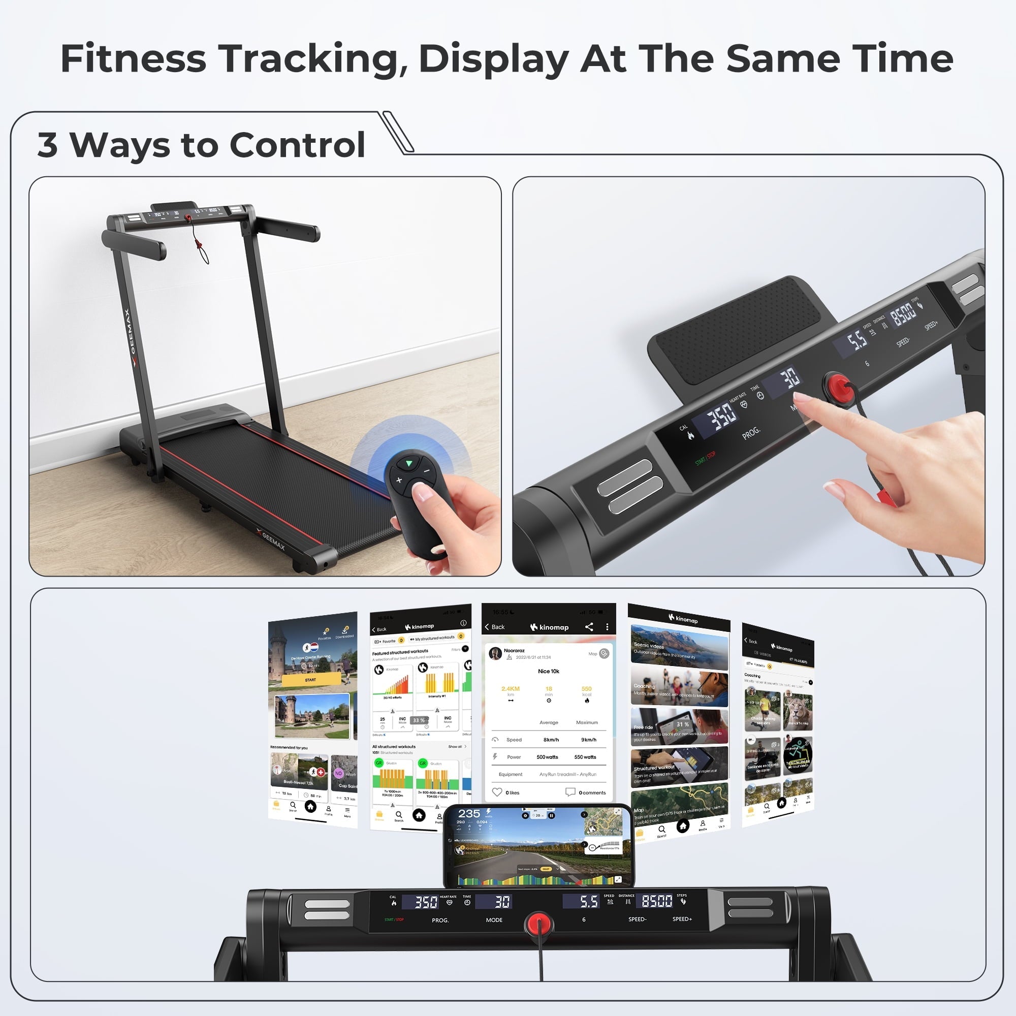 GEEMAX 3.0HP 2 in 1 Dual Display Folding Treadmill Under Desk Treadmill W/APP and 12 Pre-Set Fitness Exercise Programs & Remote Control Electric Treadmill Jogging Machine , 265 lb Capacity 0.6-7.5MPH