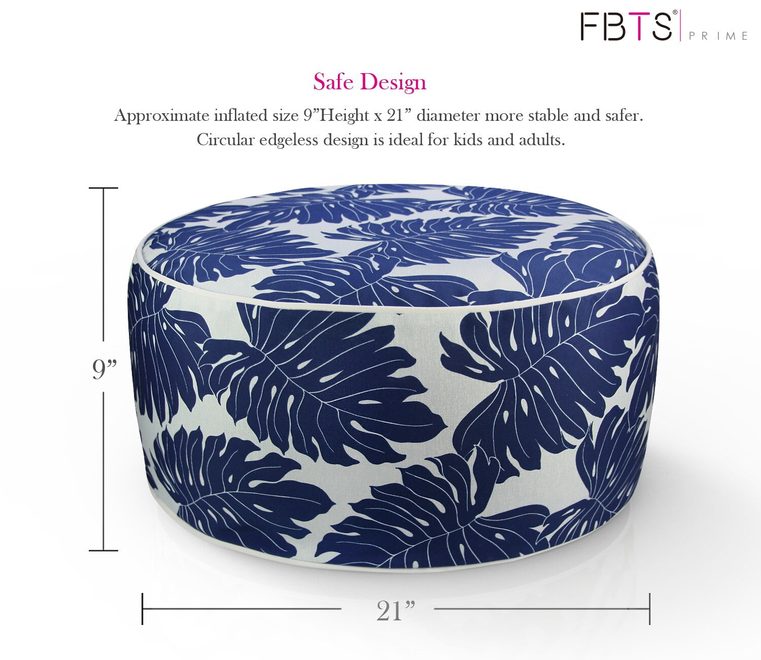FBTS Prime Outdoor Ottomans Inflatable Footstool Navy Leaves Round 21x9 Inch Patio Foot Stools and Ottomans Portable Footrest Used for Outdoor Camping Home Yoga Foot Rest