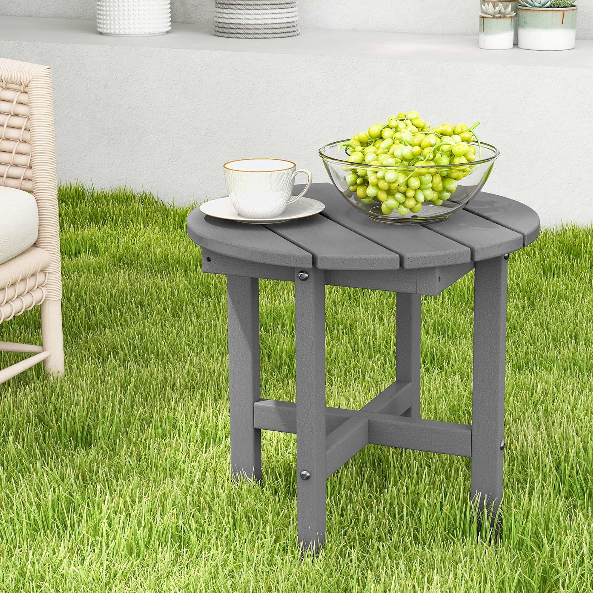 Costway Patio 18'' Adirondack Round Side Table All Weather HDPE End Table Outdoor Grey