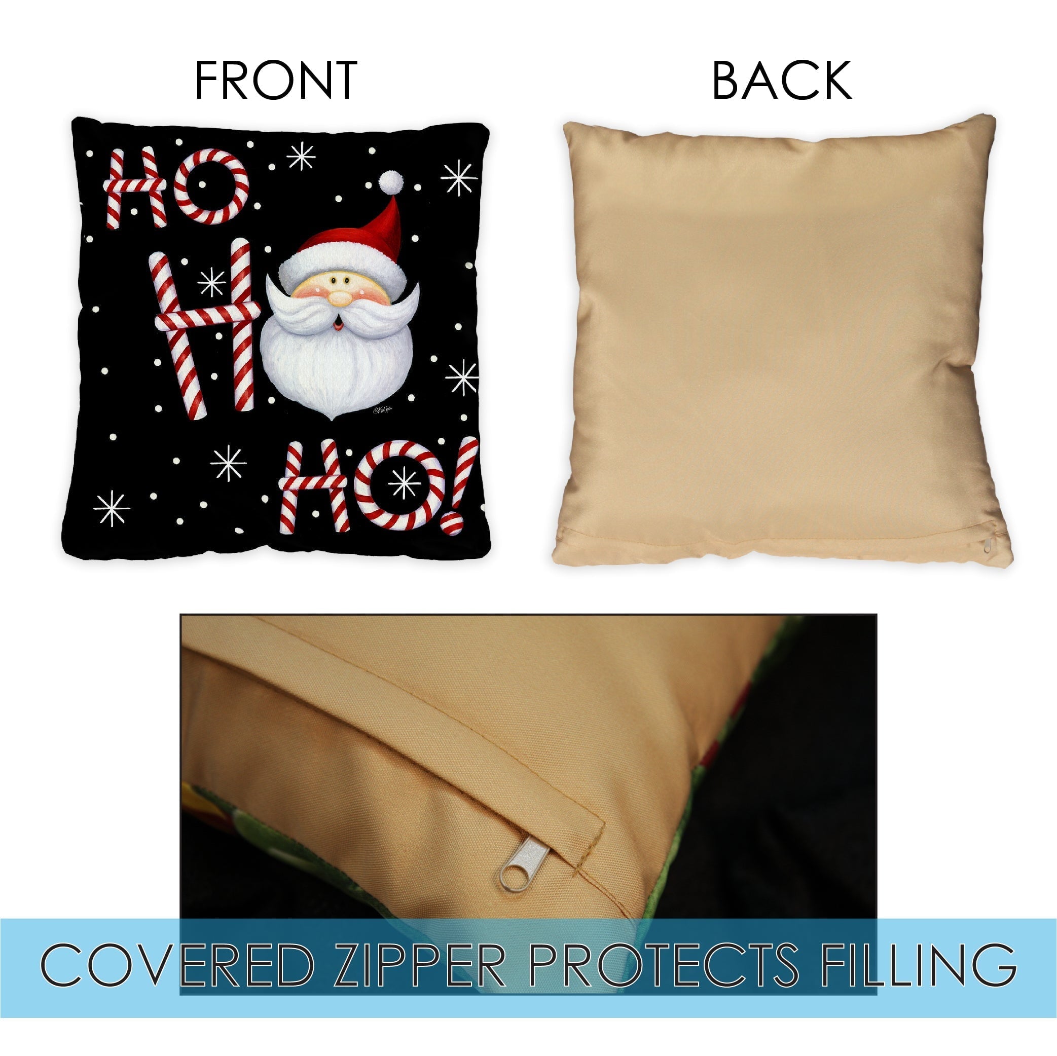 Toland Home Garden Set of 2 Ho Ho Ho Santa Winter Pillow Covers 18x18 Inch Christmas Throw Pillows