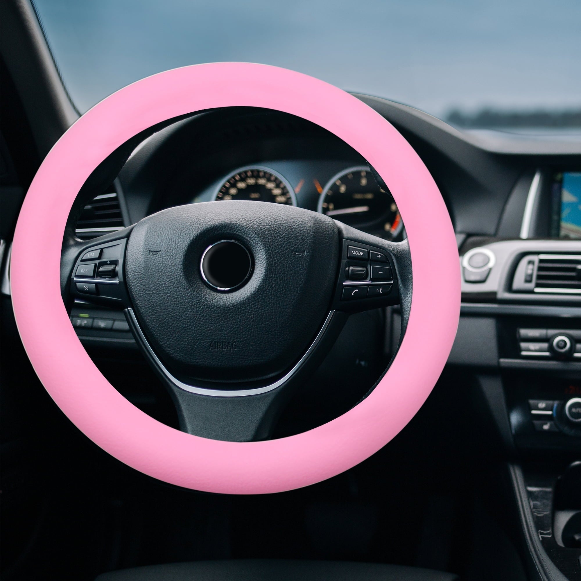 Unique Bargains 32mm Dia Pink Silicone Anti-Slip Steering Wheel Cover Protector for Car Vehicle