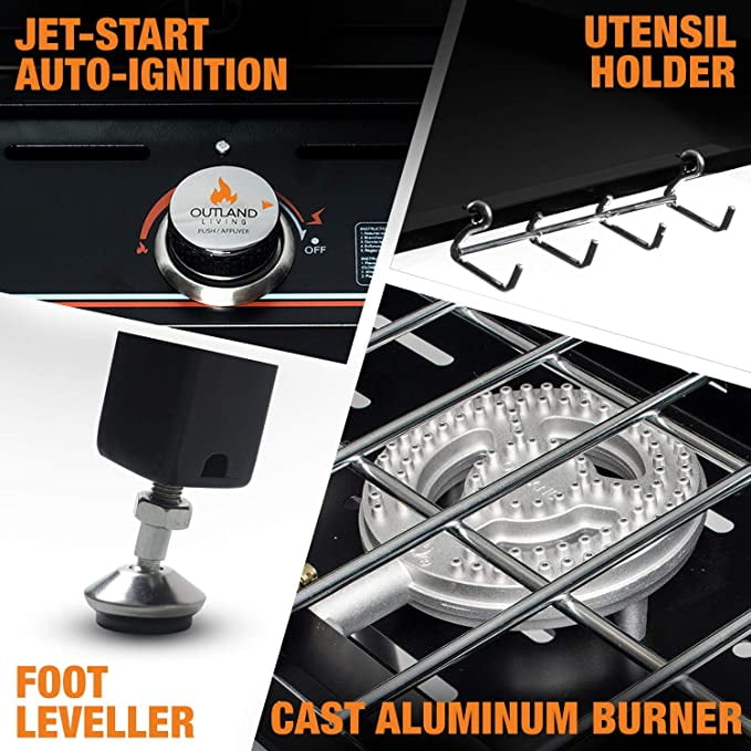 Living Portable Camping Stove - 3 Zone Propane Gas Burner Controller With Auto Ignition - 2 Folding Cook Stations - Adjustable Leg