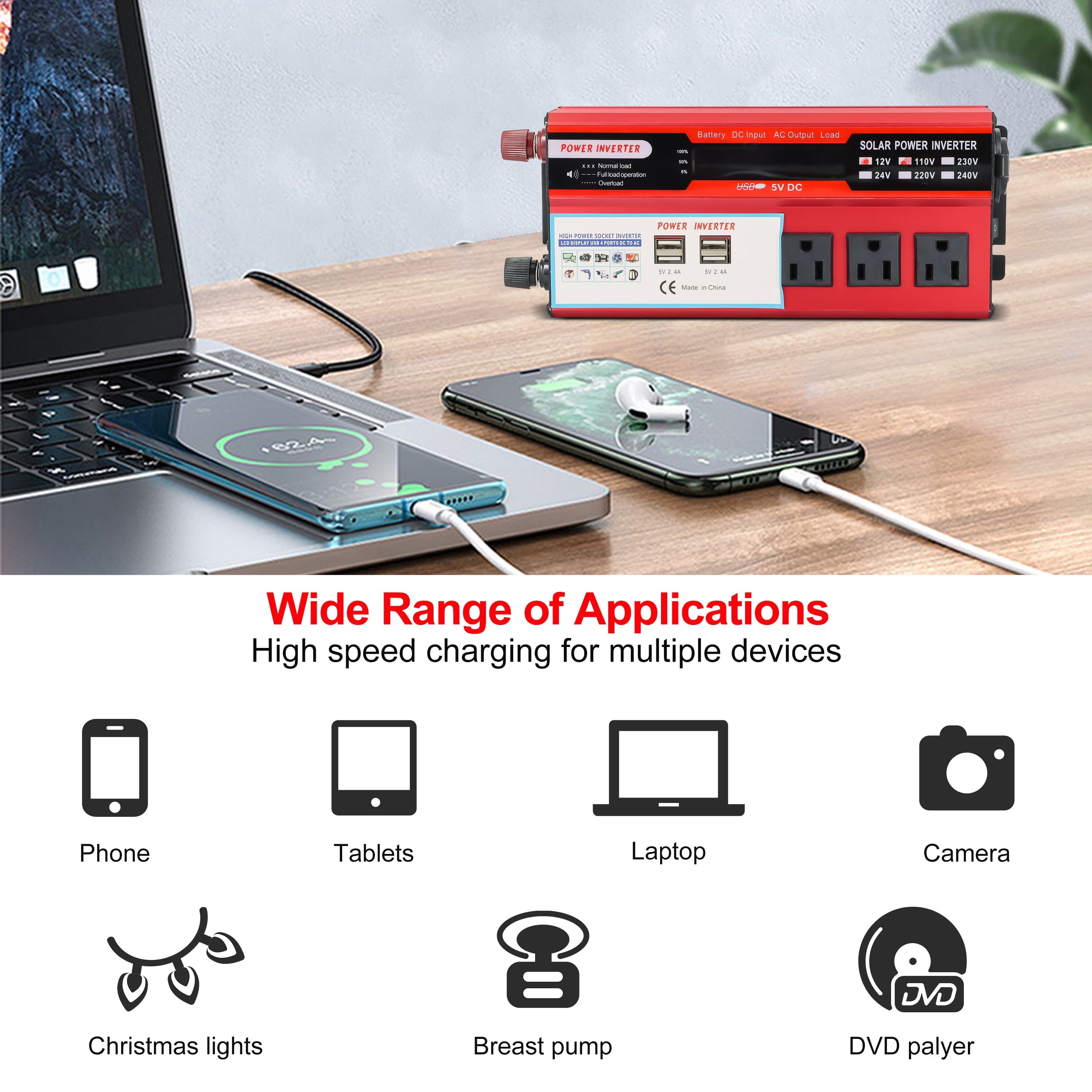 Yyton 500W Car Power Inverter, Modified Sine Wave Inverter DC 12V to AC 110V Car Converter with LCD Display, 4x2.4A USB Ports Car Charger with 1 Cigarette Lighter Ports