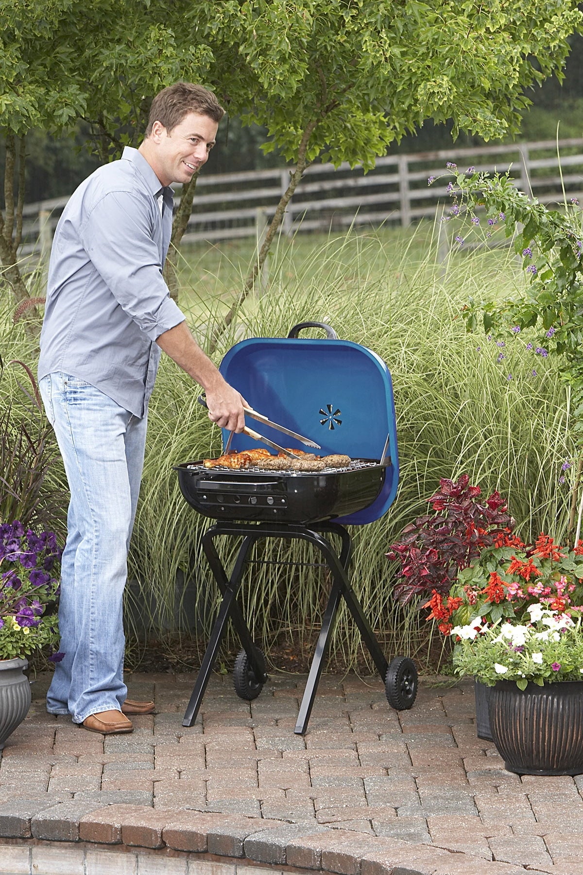 Americana Walk-A-Bout Portable Charcoal Grill in Blue