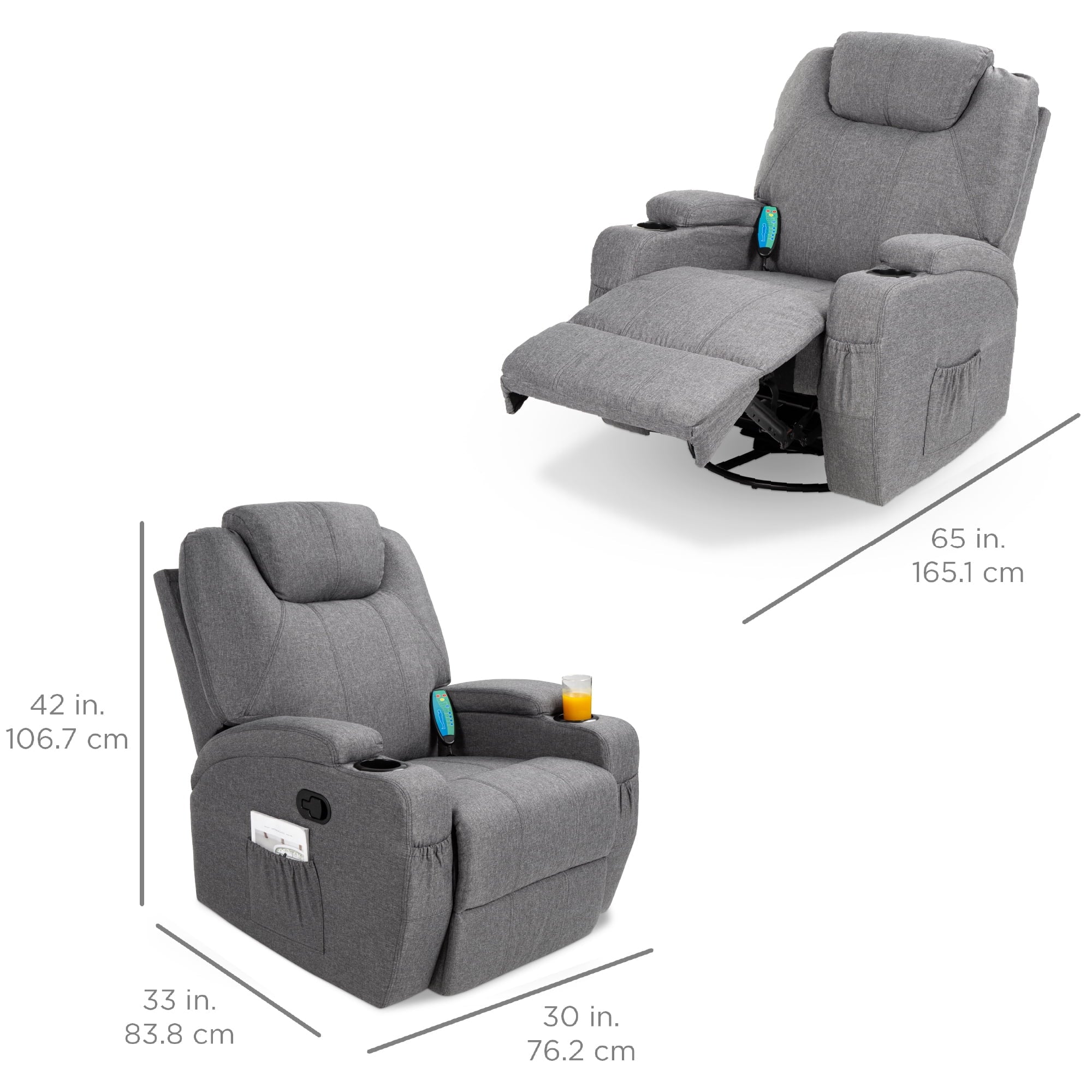 Best Choice Products Executive Swivel Massage Recliner Chair w/ Remote Control, 5 Modes, 2 Cup Holders - Gray