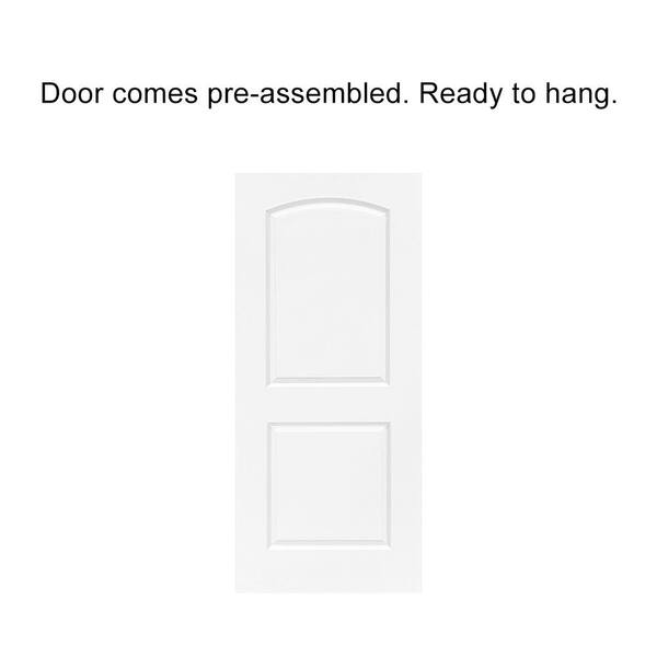 30 in. x 80 in. in White Stained Composite MDF 2-Panel Round Top Interior Sliding Barn Door with Hardware Kit