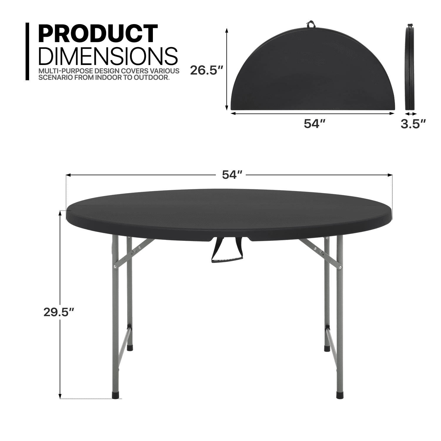 Magshion 11 Pieces 4.5 Ft Foldable Card Table and Chair Set, Folding Round Table Camp Picnic Desk with Handle and Chairs for Indoor Outdoor, Black