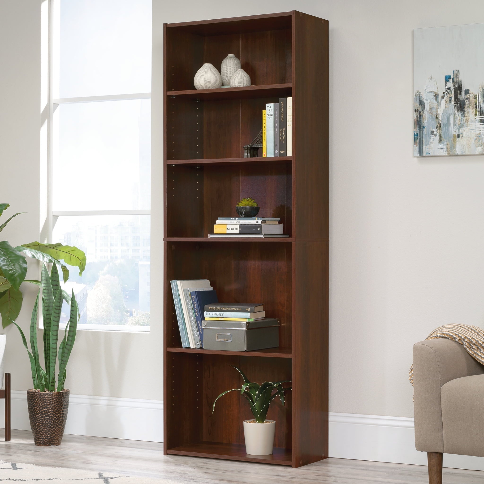 Sauder Beginnings 5-Shelf Bookcase, Brook Cherry Finish