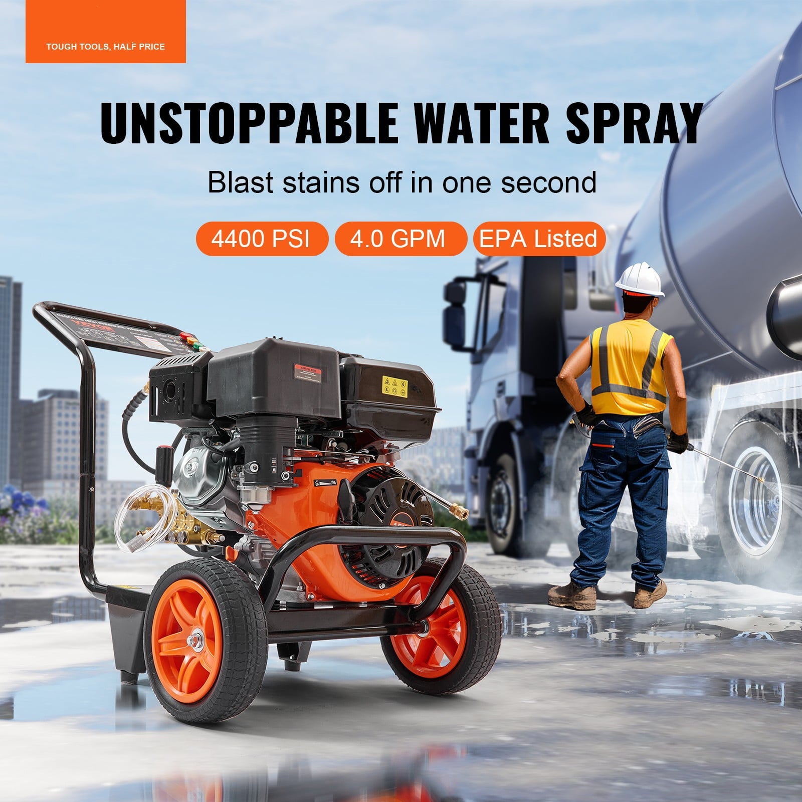 BENTISM 4400 PSI 4.0 GPM Gas Pressure Washer w/26 ft High Pressure Hose 5 Nozzles Gas Powered Washer