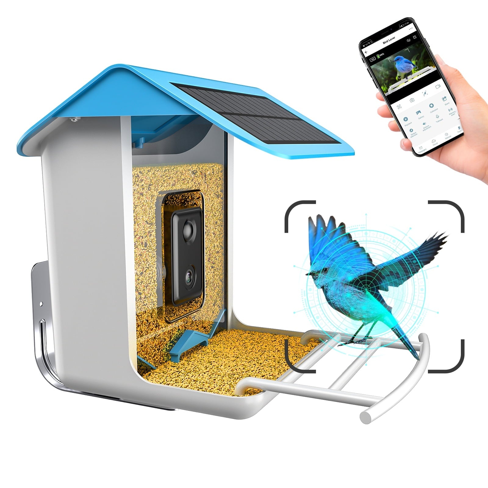 Bird Feeder with Camera Solar Panel AI Smart Bird Feeder with Waterproof Night Vision Cameras