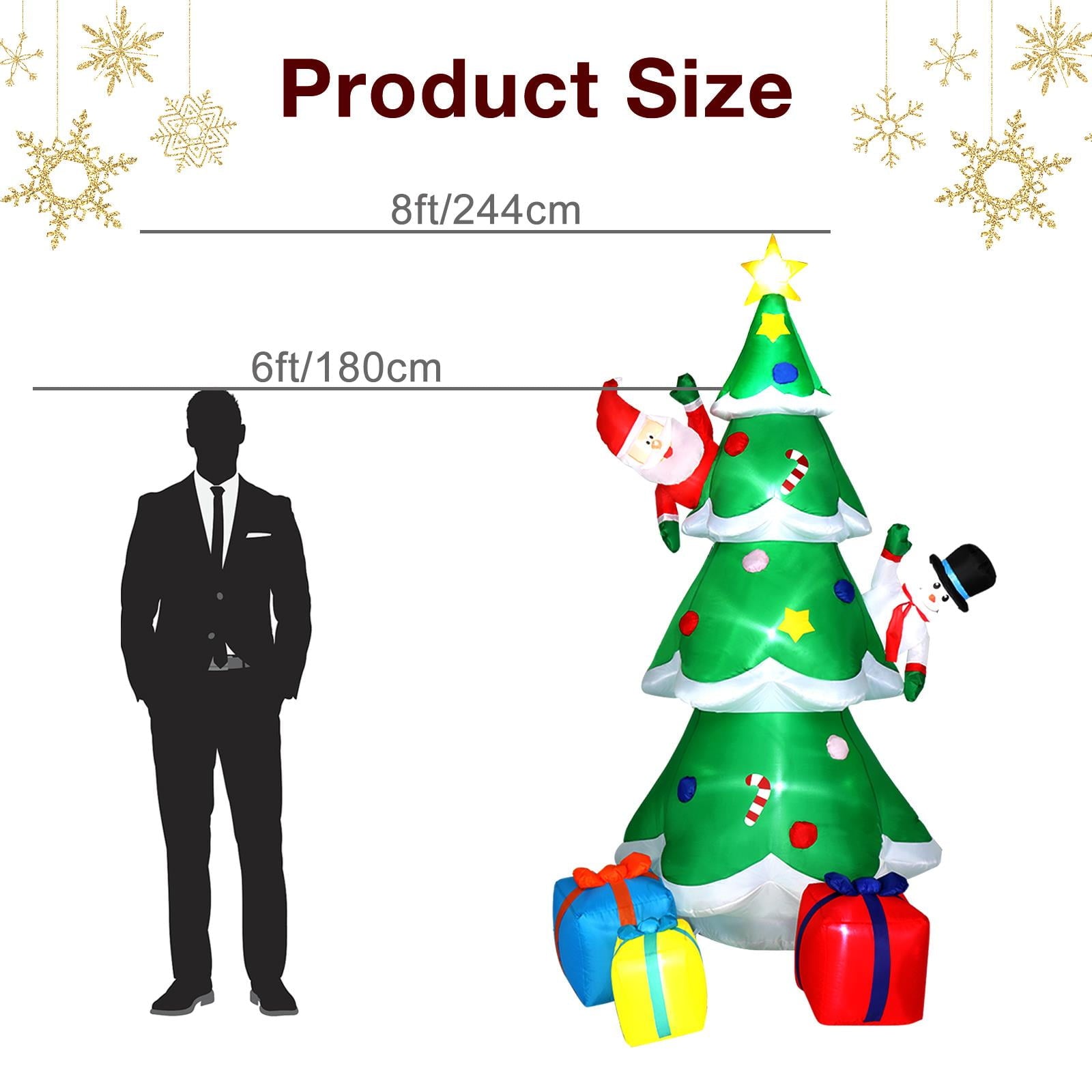 Ktaxon 8ft Inflatable Christmas Tree Decoration LED with Santa Claus,Snowman,Boxes Blow Up Yard Decoration