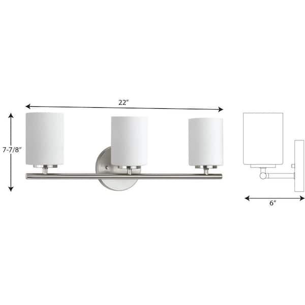 Replay Collection 22 in. 3-Light Brushed Nickel Etched White Glass Modern Bathroom Vanity Light