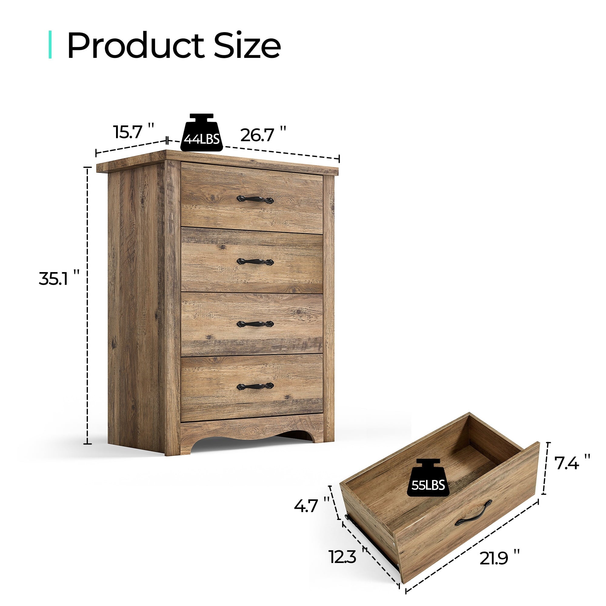 LINSY HOME Brown Dressers,Chest of 4 Drawers