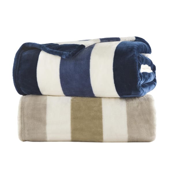Awning Stripe 1-Piece Navy Blue Ultra Soft Plush Microfiber Throw Blanket