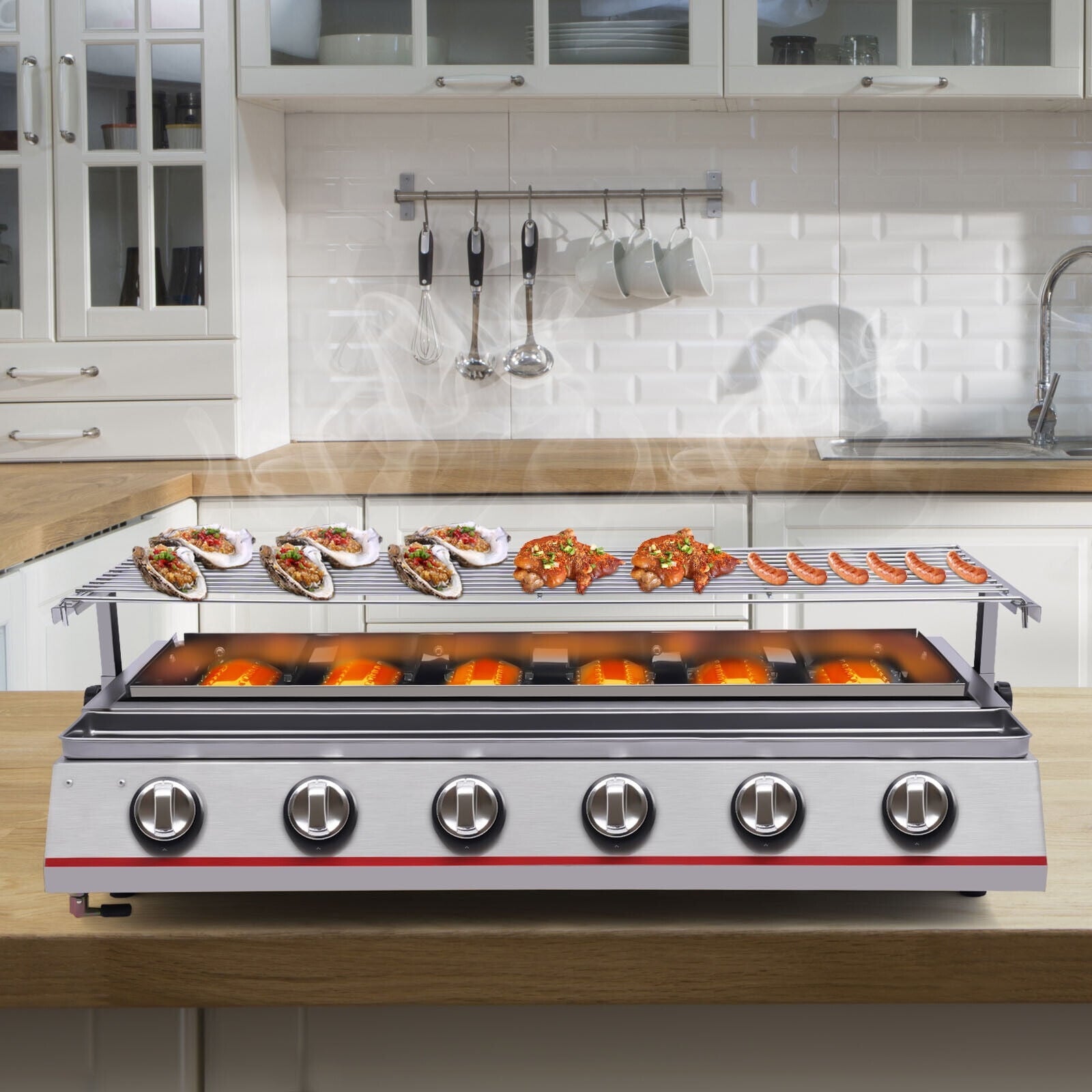 Miumaeov Gas BBQ Grill Stainless Steel Picnic Barbecue LPG Gas Grill 6 Burners