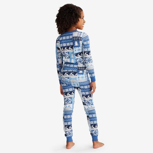 Company Cotton Organic Family Snug Fit Fair Isle Kids 6/7 Blue Pajama Set