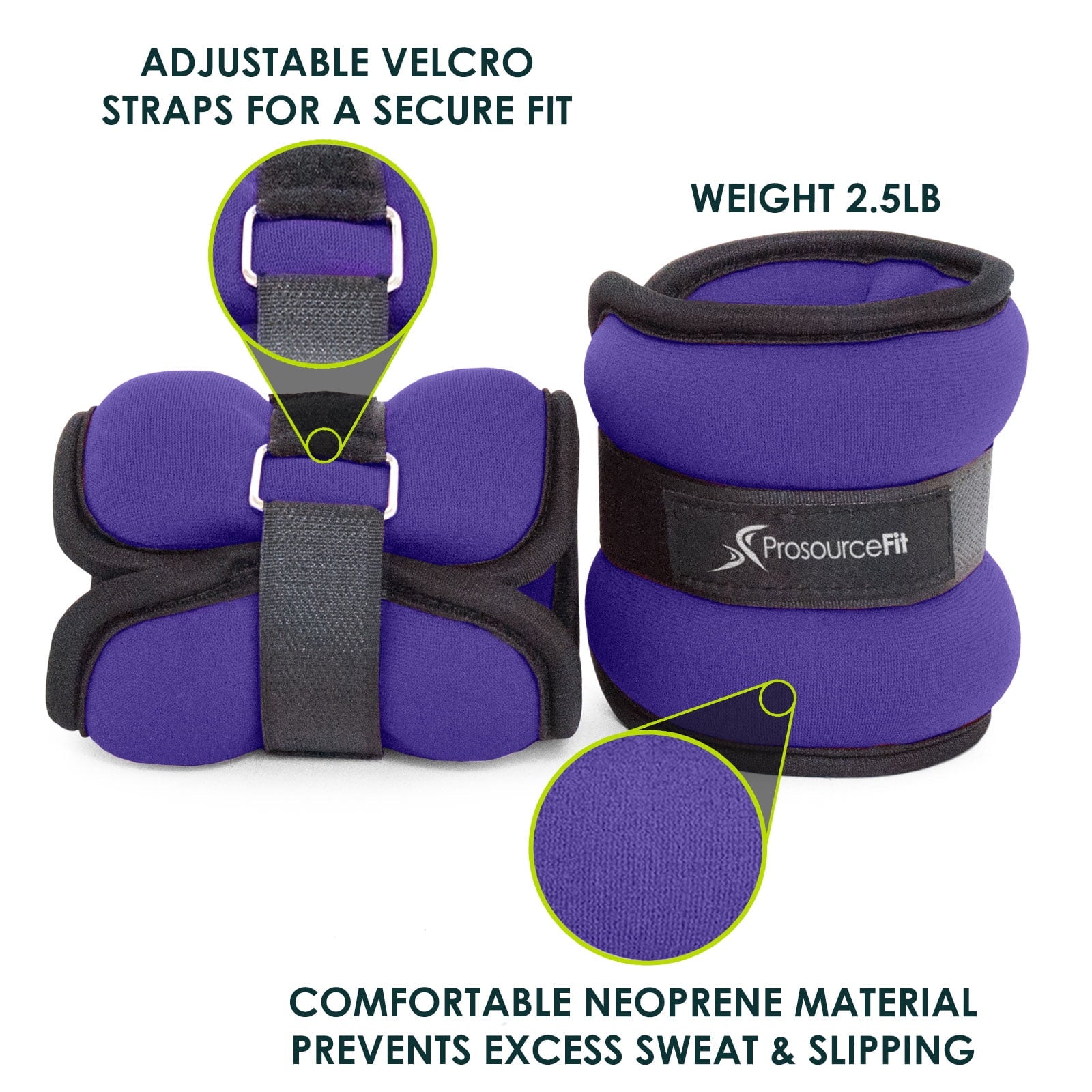ProsourceFit Ankle Weights 2.5, Set of 2, Purple