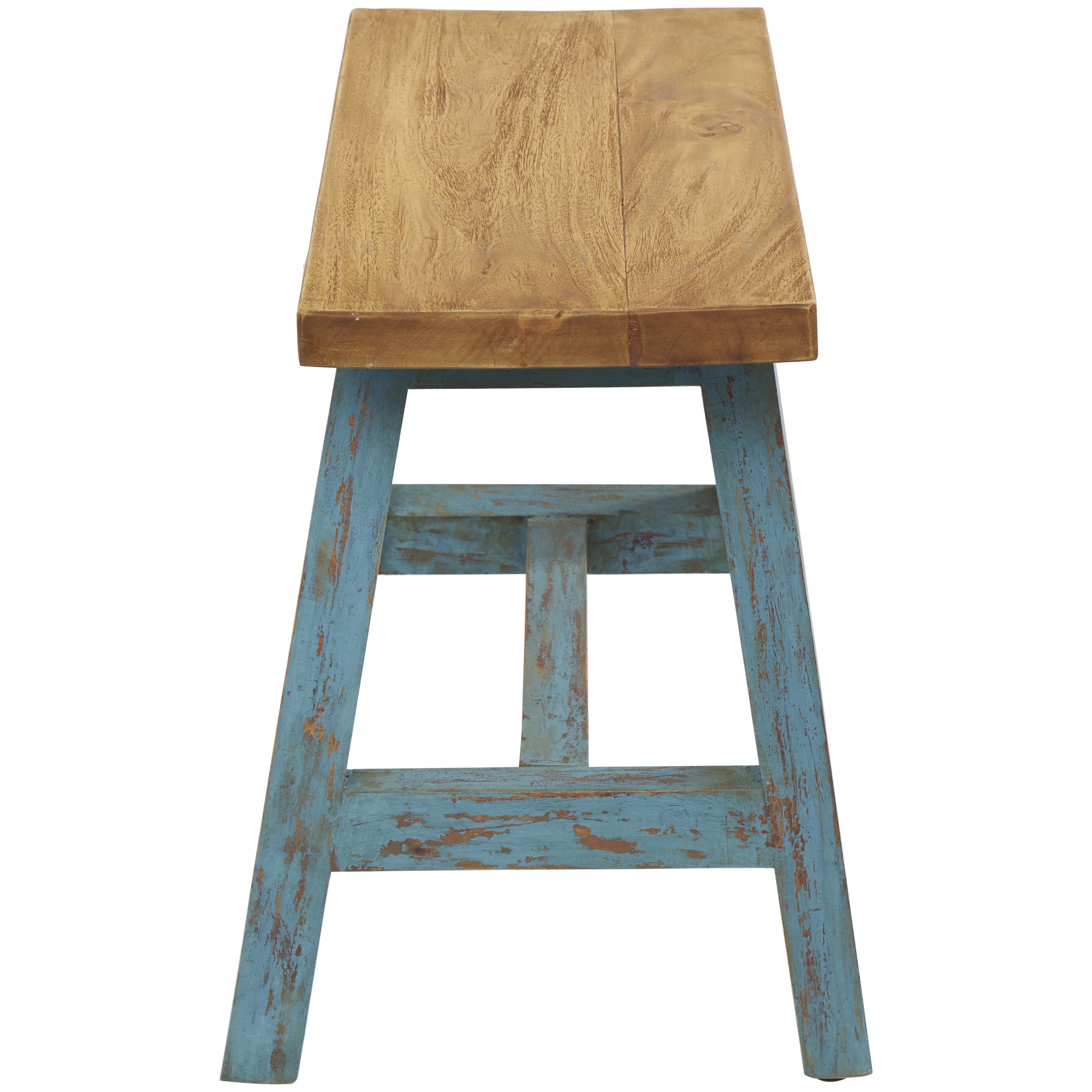 DecMode Wood Stool with Brown Wood Top, Blue