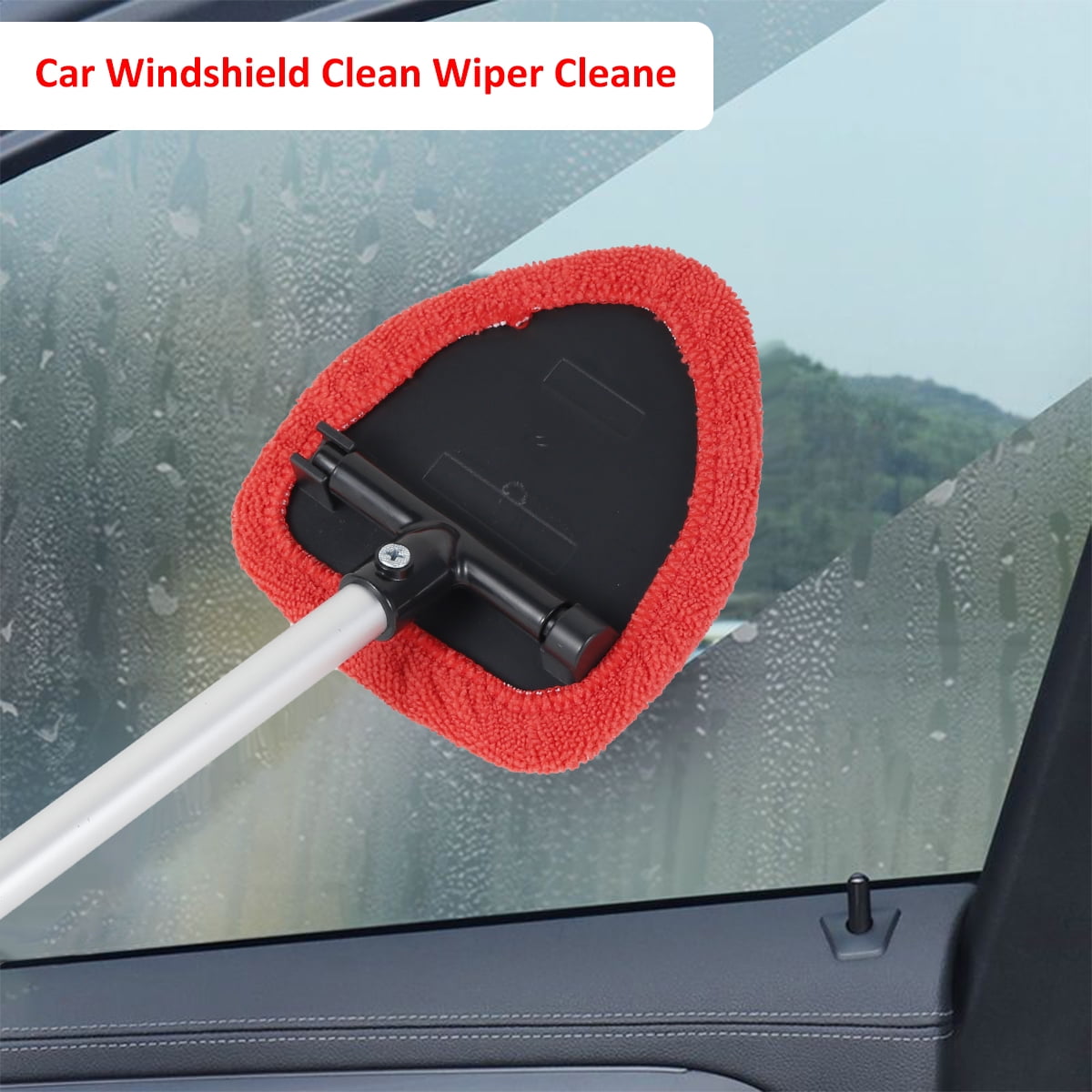 Summerkimy Windshield Cleaner -Microfiber Car Window Cleaning Tool with Extendable Handle and Washable Reusable Cloth Pad Head Auto Interior Exterior Glass Wiper Car Glass Cleaner Kit (Extendable)