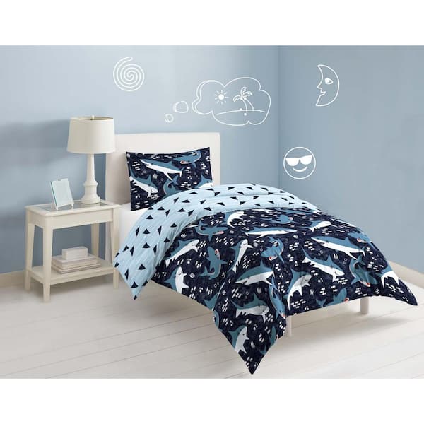 Sharks 2-Piece Navy Sharks Twin Comforter Set