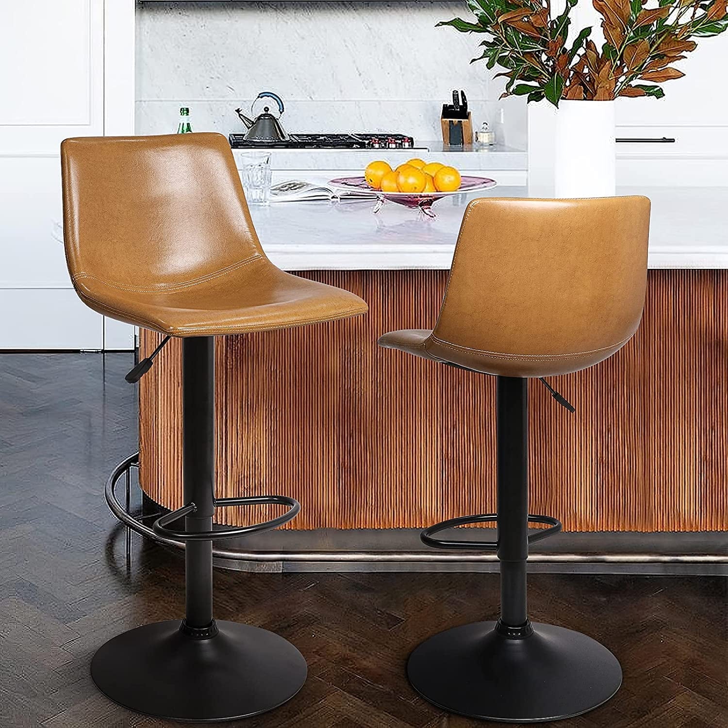 Waleaf Swivel Counter Height Bar Stools Set of 2,Adjustable PU Leather Dining Barstools with Footrest