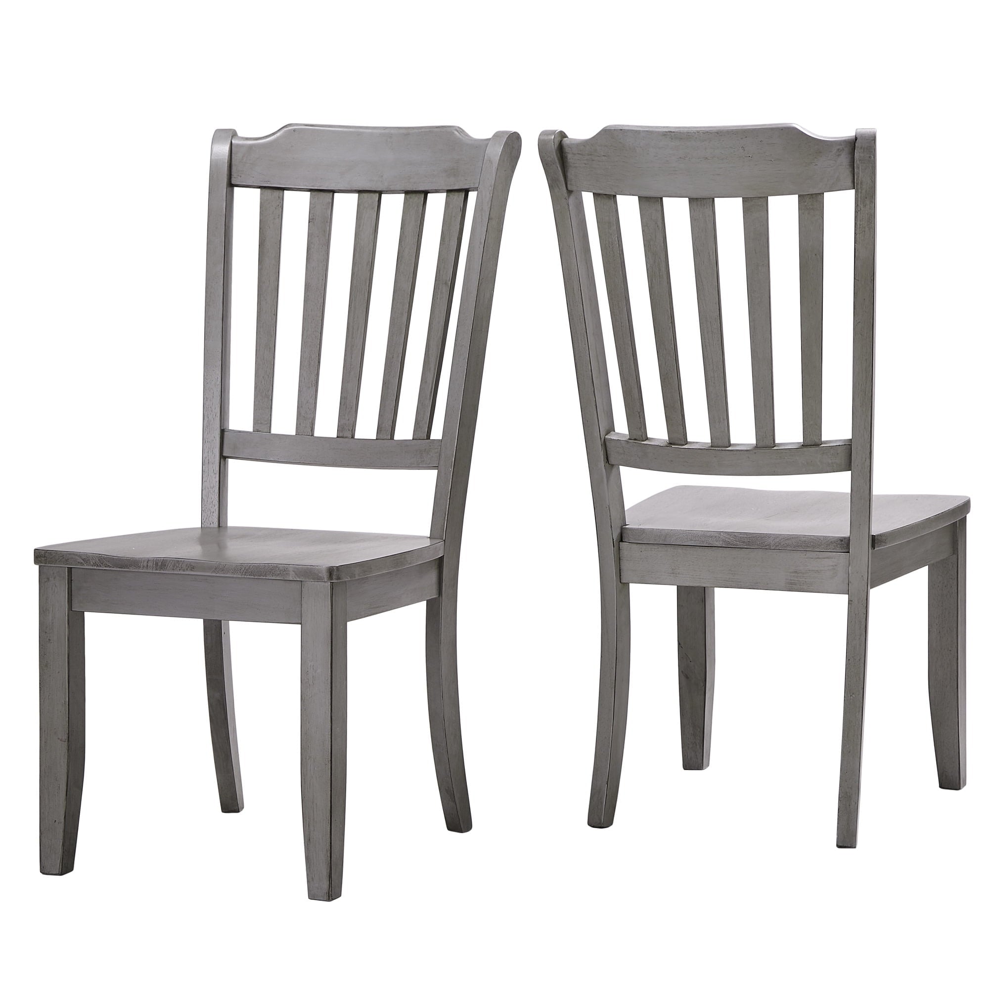 Weston Home Farmhouse Slat Back Wood Dining Chairs, Set of 2, Antique Grey Finish