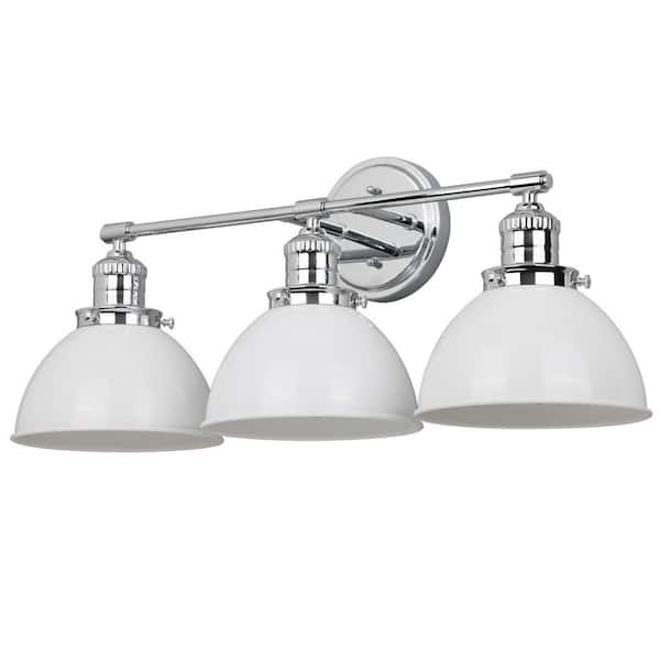 Savannah 26 in. W. 3-Light Polished Chrome Vanity Light with Satin White Shades