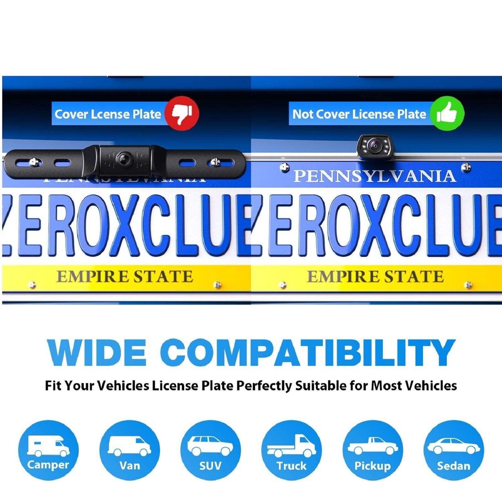 ZEROXCLUB B2 Car Backup Camera, License Plate Reverse Camera with Night Vision HD Rear View Parking Camera for Car Truck Pickup SUV Trailer 149° Wide View IP69 Waterproof