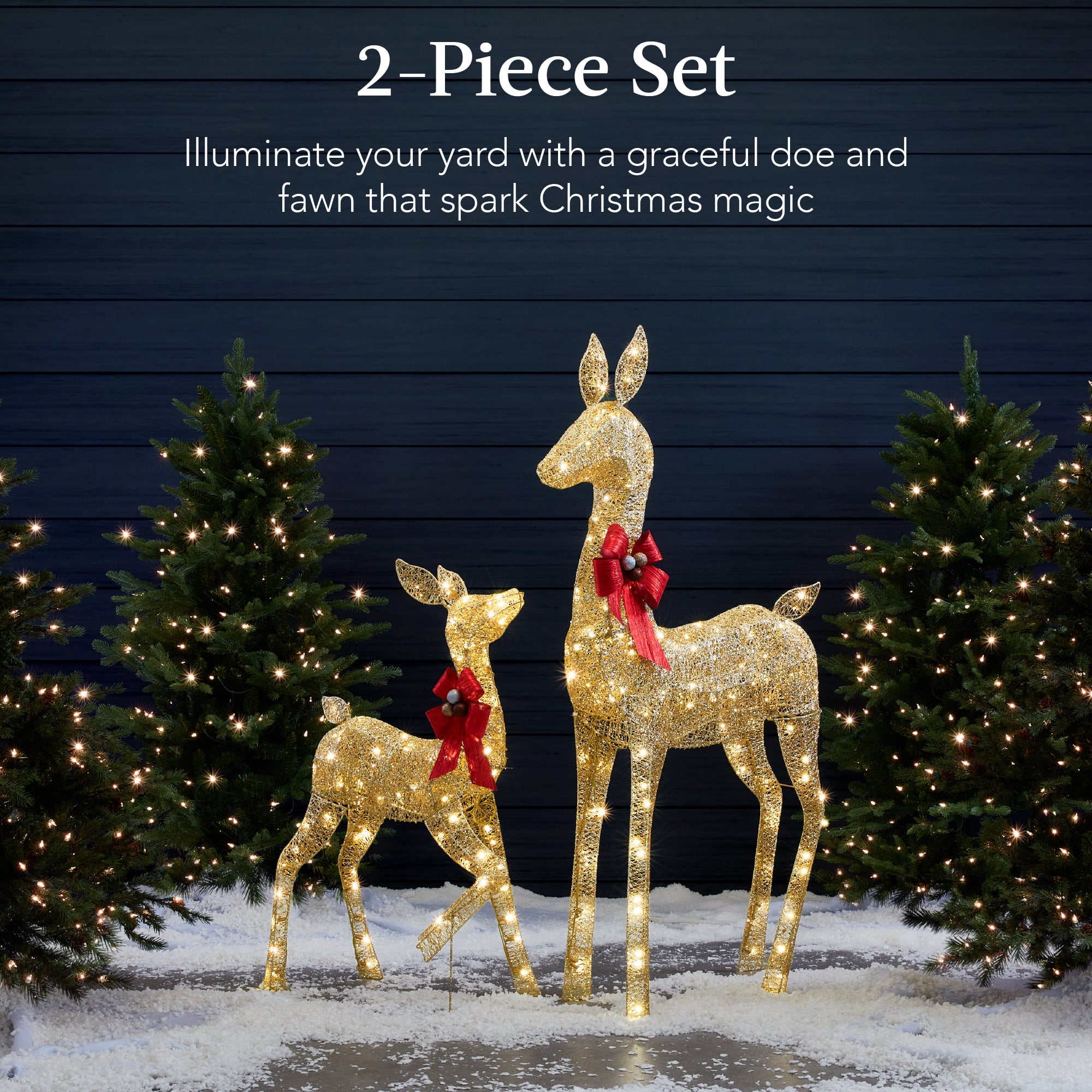 Best Choice Products 2-Piece Lighted Christmas Deer Set Outdoor Yard Decoration with 210 LED Lights, Stakes - Gold
