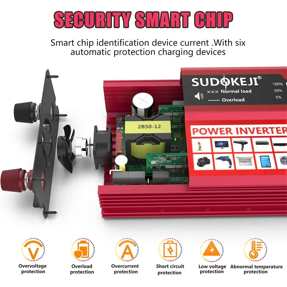 1000W Power Inverter Car Converter Adapter, 500W DC 12V to AC 110V Pure Sine Wave Solar Converter