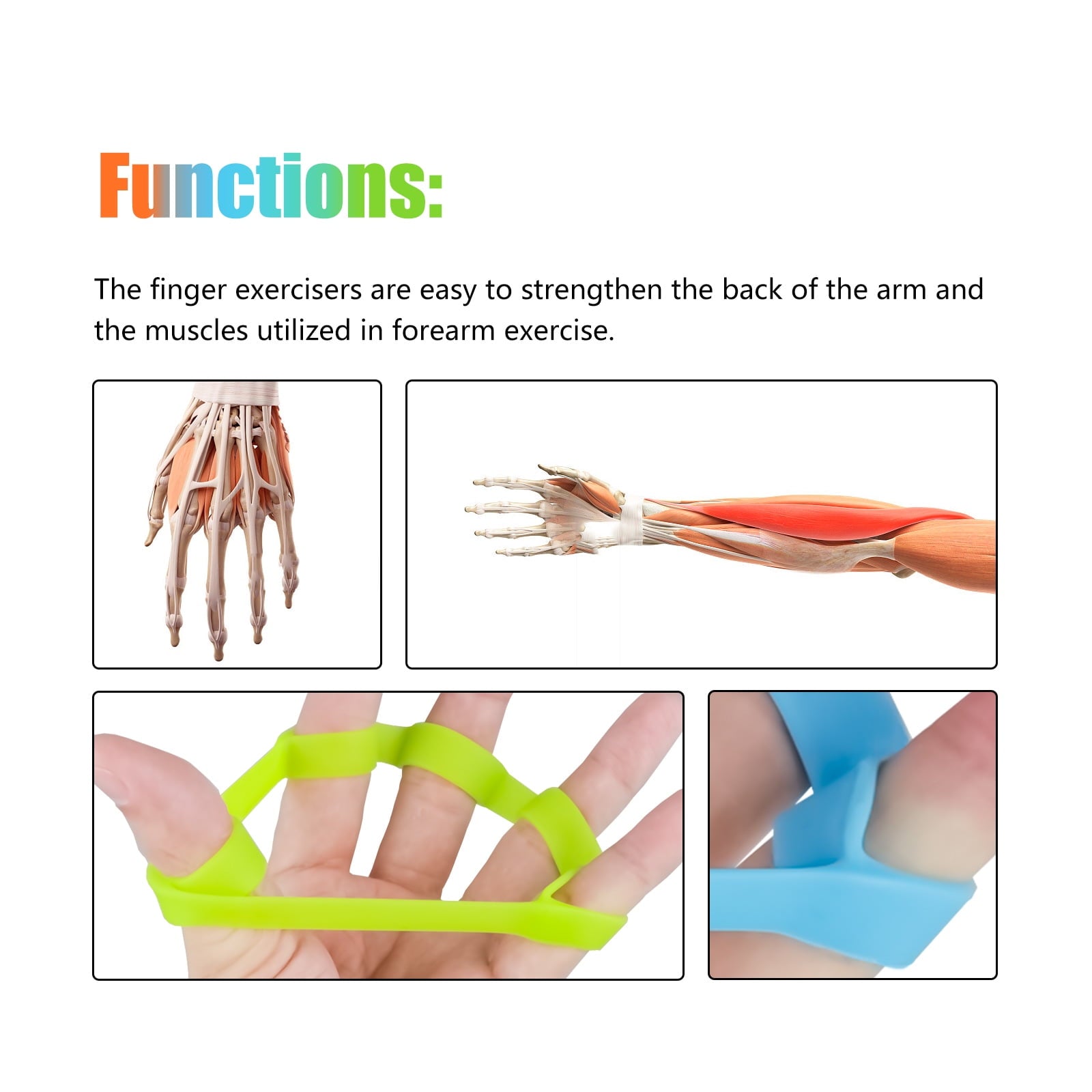 EEEkit 3pcs Finger Stretcher Hand Resistance Bands Hand Exerciser Finger Grip Strengthener Strength Trainer Gripper Set for Arthritis Carpal Tunnel Exercise Guitar Rock Climbing