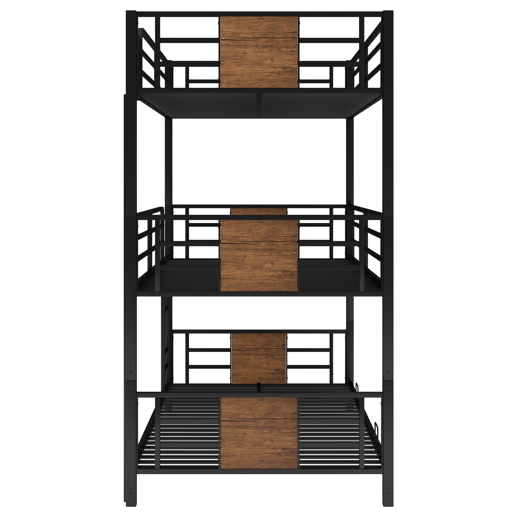 Euroco Metal Twin over Twin over Twin Bedroom Bunk Bed, Triple 3-in-1 Bed, Brown