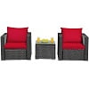 Costway 3PCS Patio Rattan Wicker Furniture Set Sofa Table W/Cushion Turquoise