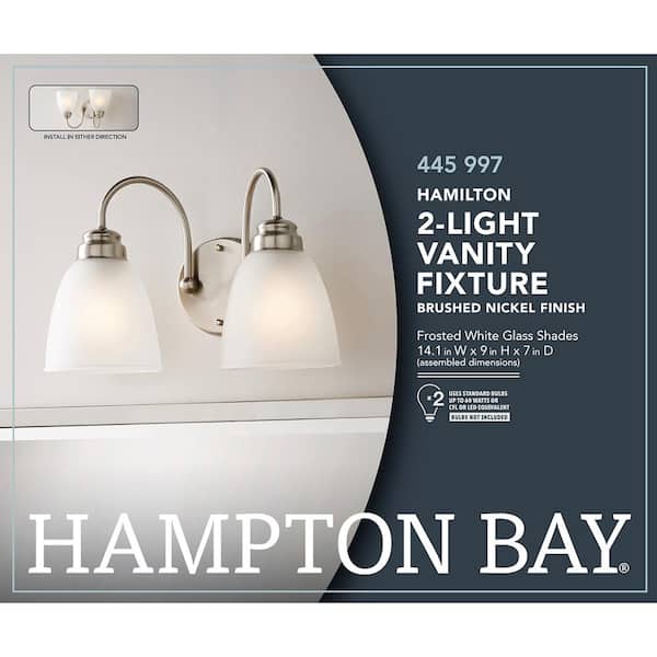 Hamilton 2-Light Brushed Nickel Vanity Light with Frosted Glass Shades