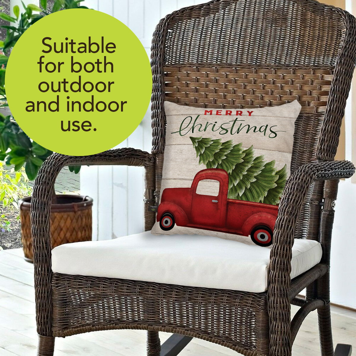 Merry Christmas Pickup Truck Decorative Pillow Rustic Indoor Outdoor 17