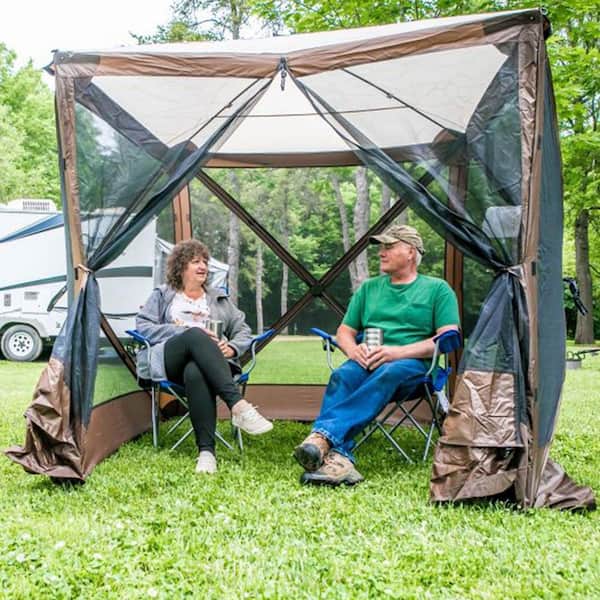 Traveler Screen Shelter 4-Side in Brown/Tan Roof/Black Mesh with Wind Panel