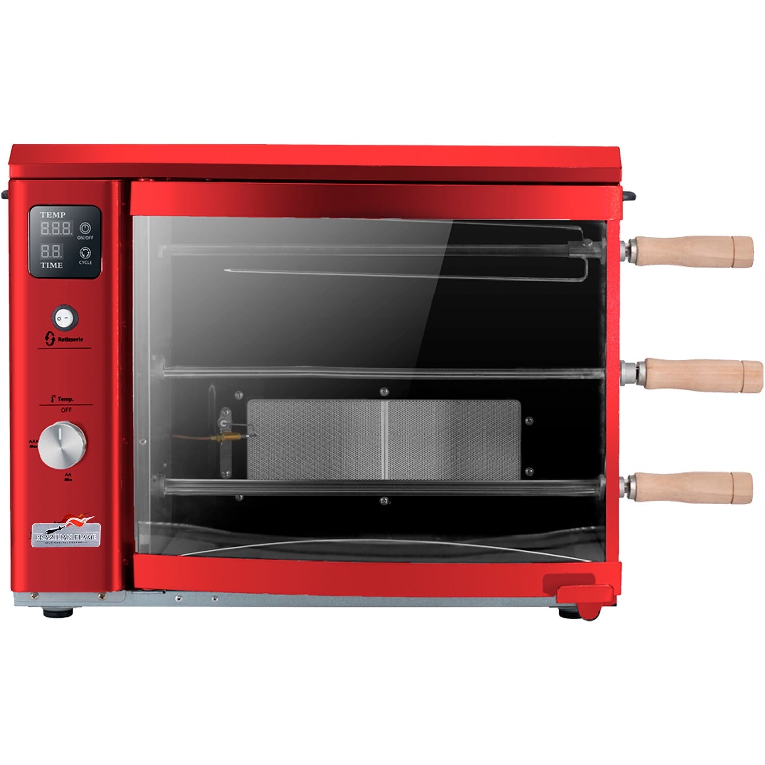 Brazilian Flame Brazilian Gas Rotisserie Grill with 3 Skewers in Red