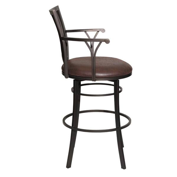 Bayview 30 in. Gunmetal Steel Full Back Barstool with Swivel Base and Coach Brown Microfiber Seat Cushion
