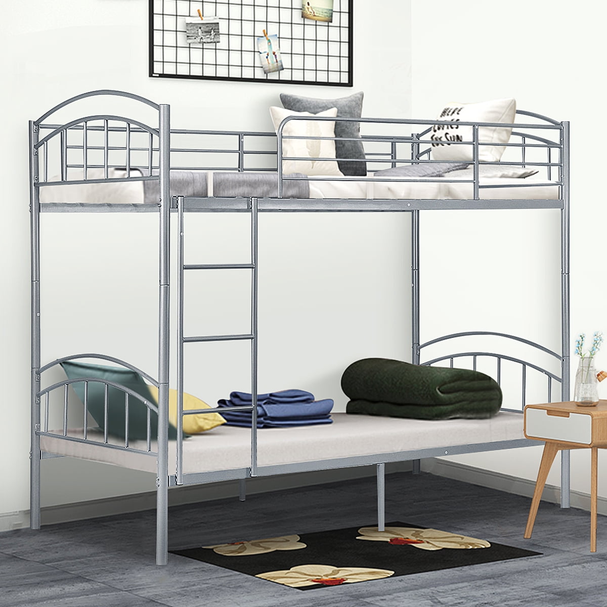 Lusimo Twin Bunk Beds Heavy Duty Metal Bunk Bed Twin Over Twin Convertible 2 Sets of Twin Bed Frame Kids Bunk Beds with Guardrail and Ladder, Silver