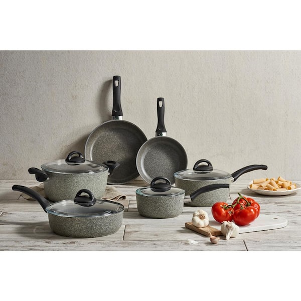 Parma 10-Piece Aluminum Ceramic Nonstick Cookware Set in Gray