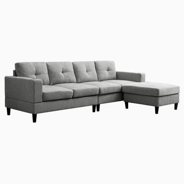 Mjkone Reversible Sectional Sofa, 4 Seat L-Shape Sofa Couches for Living Room, Convertible Sectional Couch with Reversible Chaise, Modular Sectional Couch with 2 Cup Holders for Apartment, Dark Grey