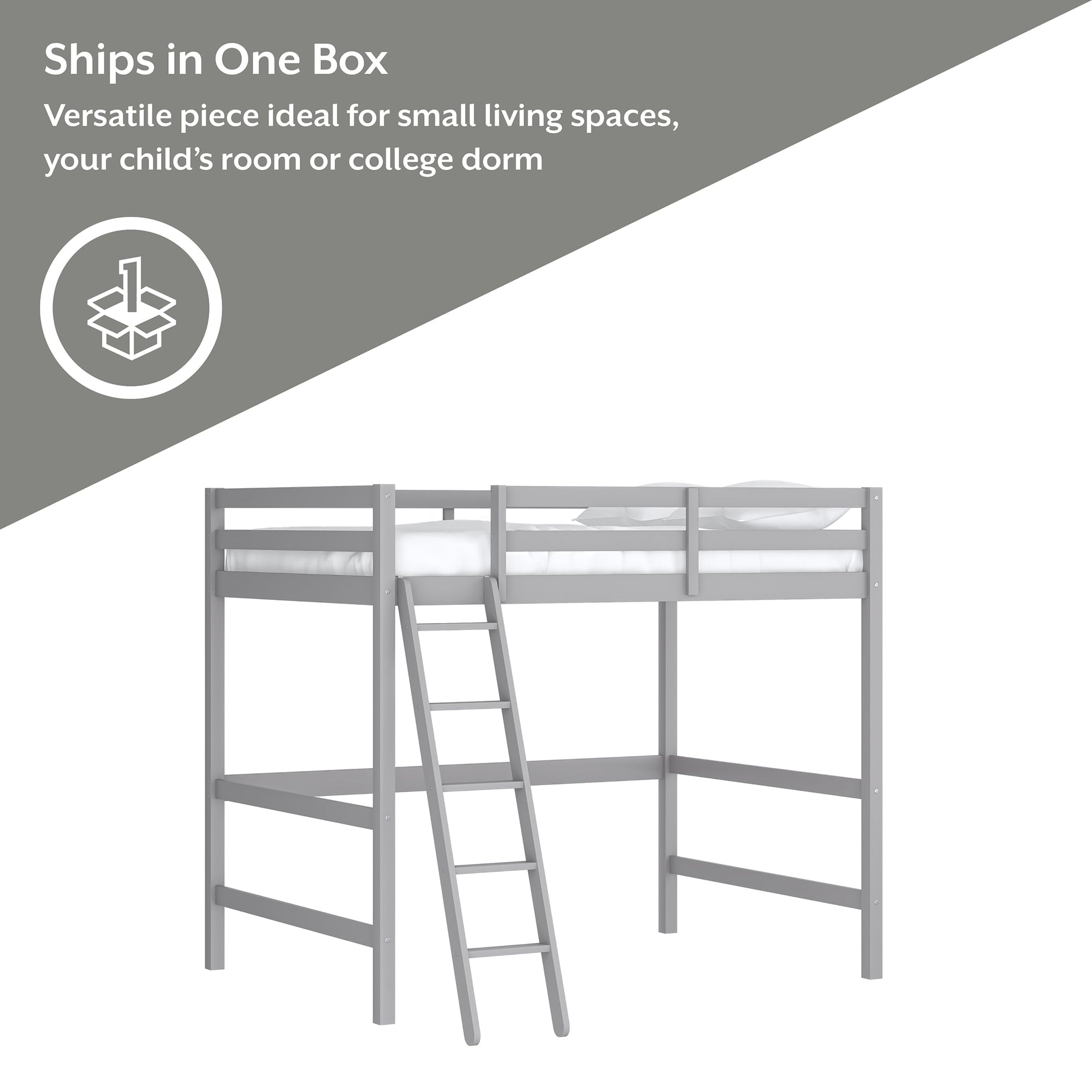 Hillsdale Campbell Wood Full Loft Bunk Bed with Ladder, up to 350 lbs Capacity, Gray