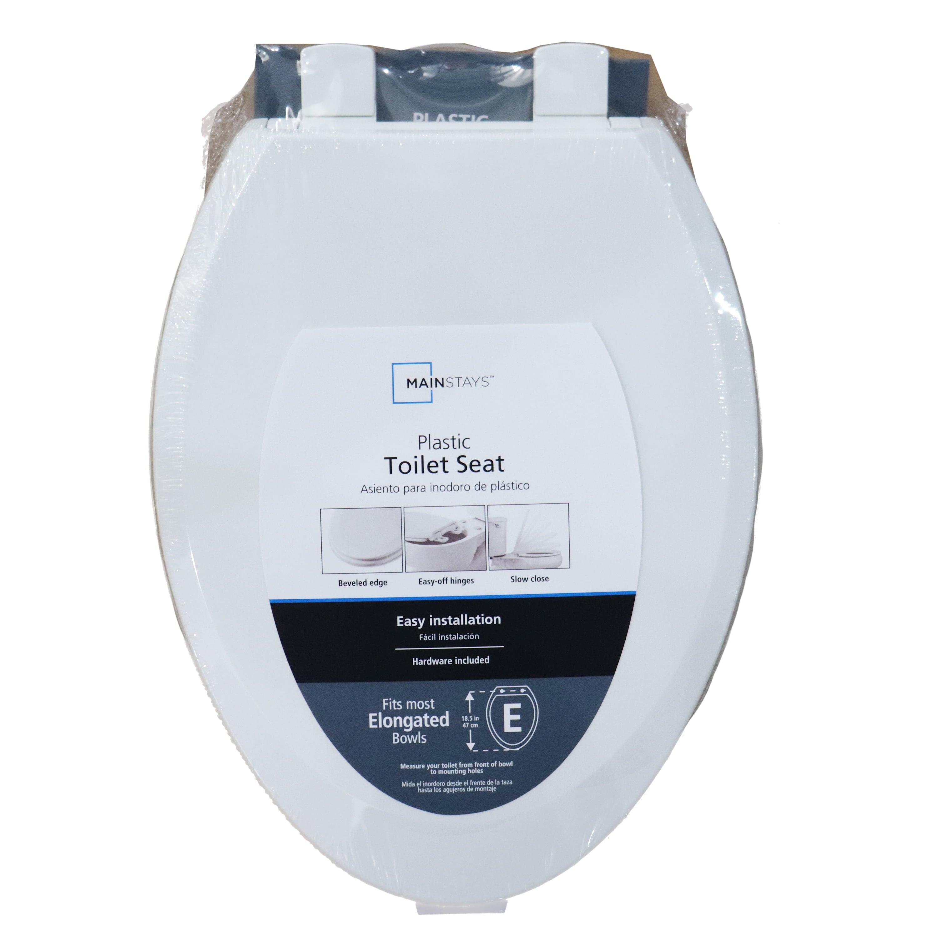 Mainstays Elongated Plastic Toilet Seat with Soft Close and Easy off in Daisy White