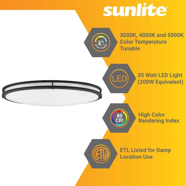 32 in. 1-Light Black Selectable LED Dimmable Oval Double Band Flush Mount Fixture, Selectable CCT 3000K 4000K 5000K