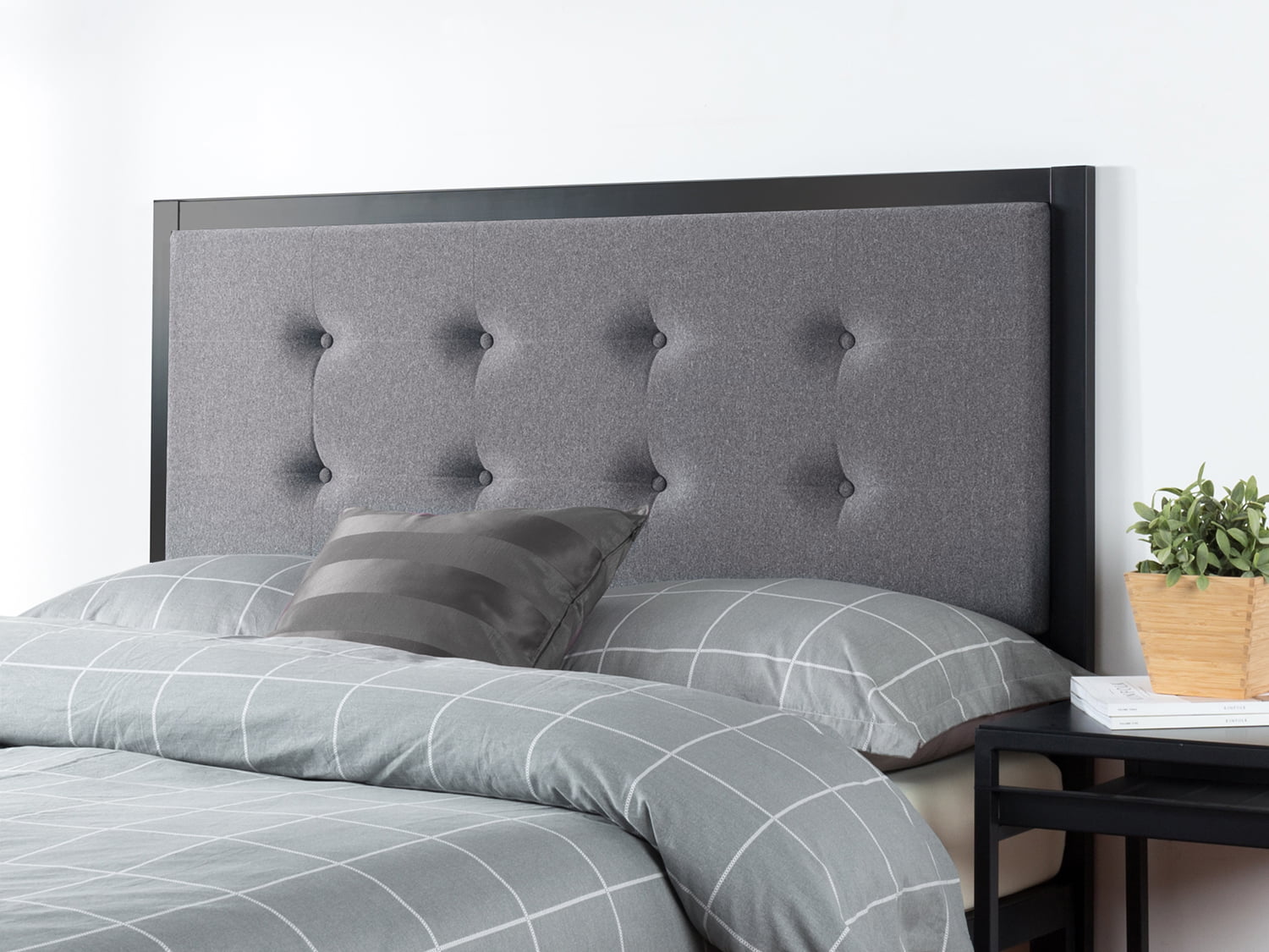 Zinus Barbara Upholstered Metal Headboard, Queen, Gray