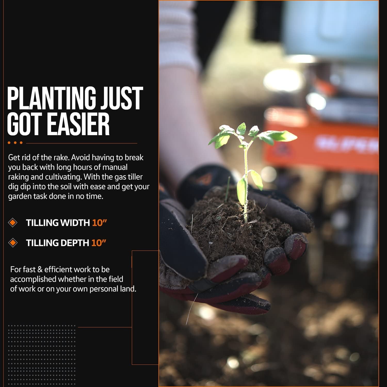 SuperHandy Mini Garden Tiller - 3HP Gas Engine, Adjustable Tines, 11